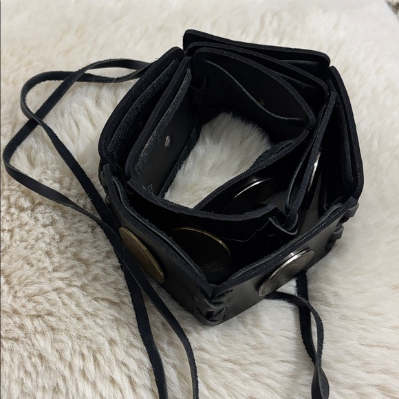Black Leather Coin-Accent Bohemian Belt Unbranded - Picture 6 of 11